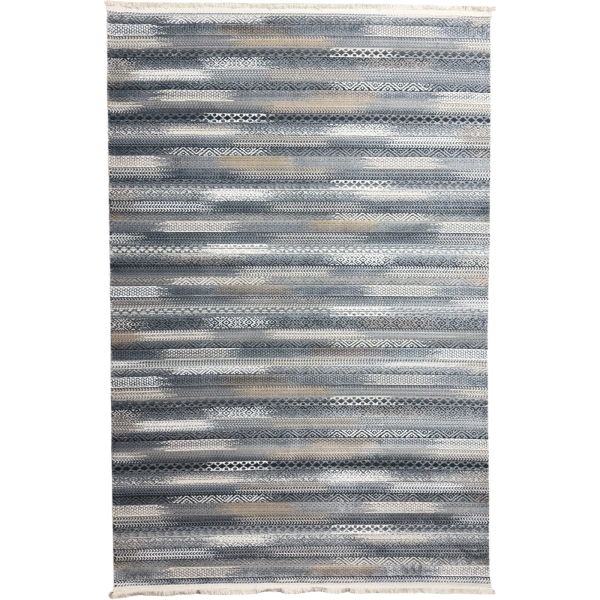 Grey Blue Tribal Stripe Pattern Modern Turkish Rug - 230 x 160 cm