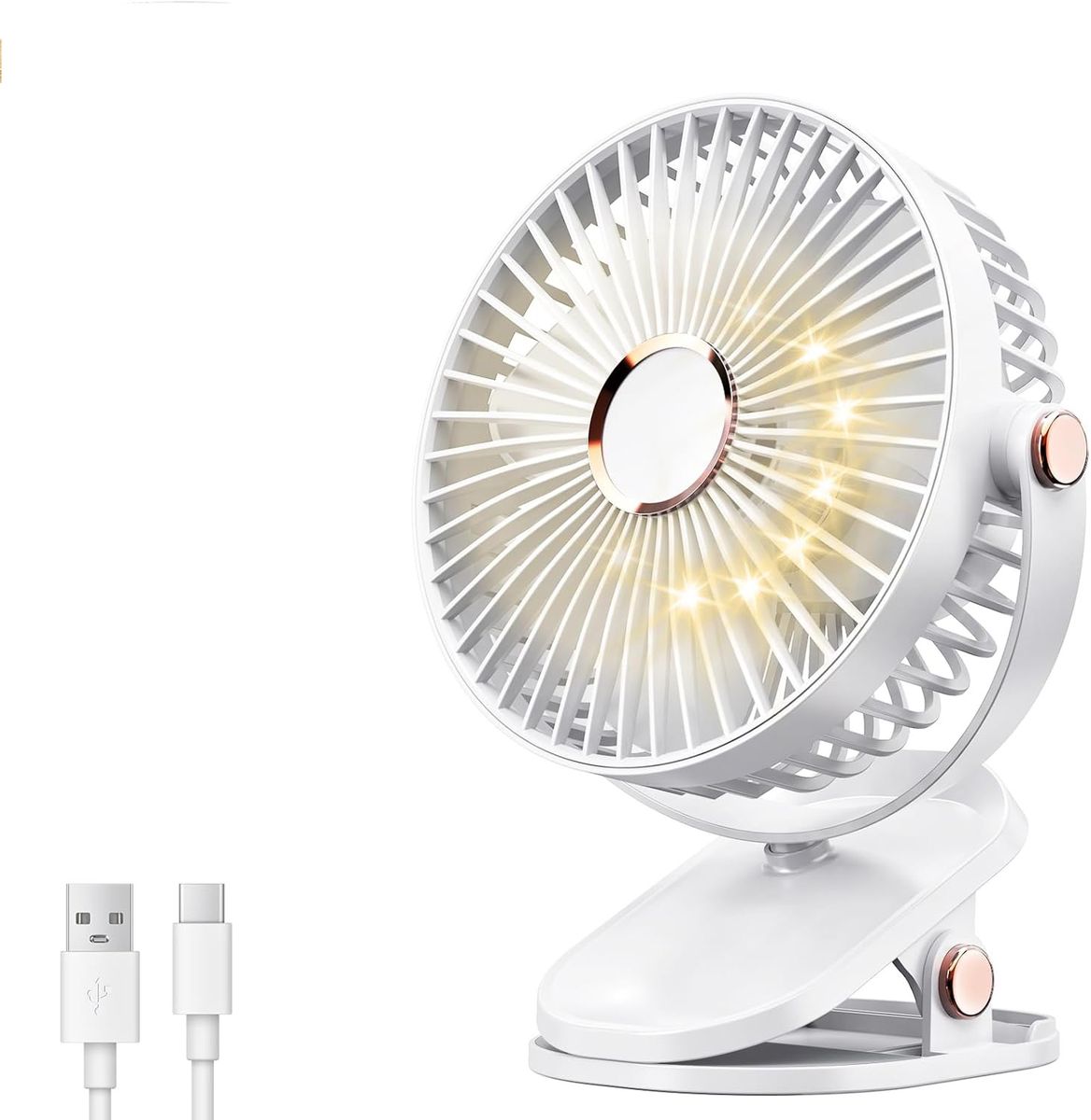 4000mAh Portable Clip on Fan with LED Lights, Battery Operated USB Desk Fan