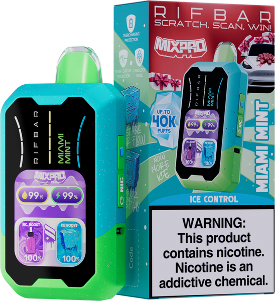 Rifbar Miami Mint - MixPro 40K Puff Disposable Vape with LED Display