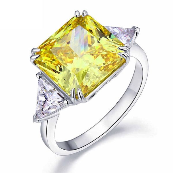 8ct Solid 925 Sterling Silver Three-Stone Luxury Ring Yellow Citrine with Created Diamante