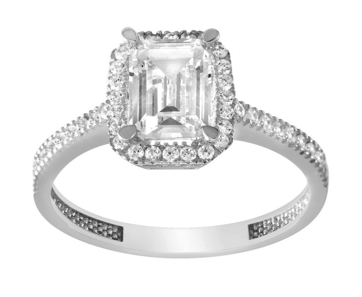 Art Jewellers 9ct White Gold Emerald Cut C.Z Solitaire Ring - Size L