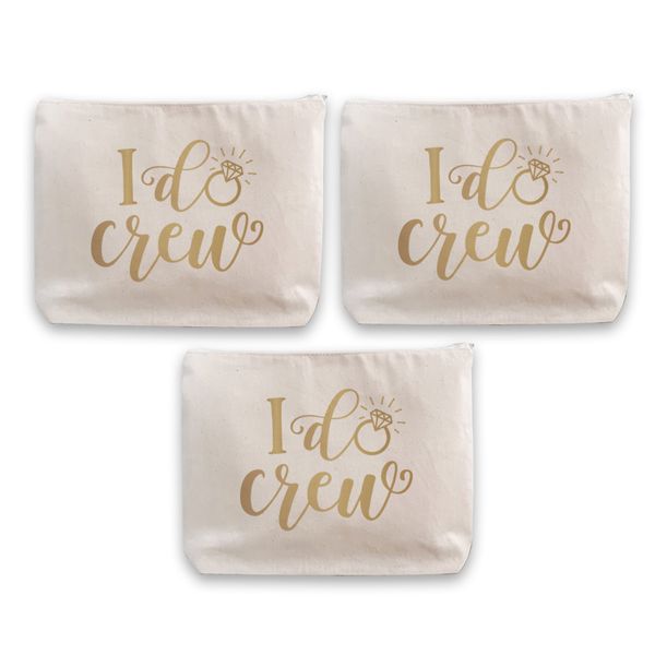 Cream &amp; gold I do crew wedding bridal party make up bags - set of 3