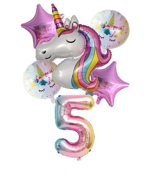 Unicorn Balloon Set for 5th Birthday