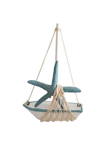 Nautical Mini Wooden Beach Theme Ship - Starfish Grey/Blue