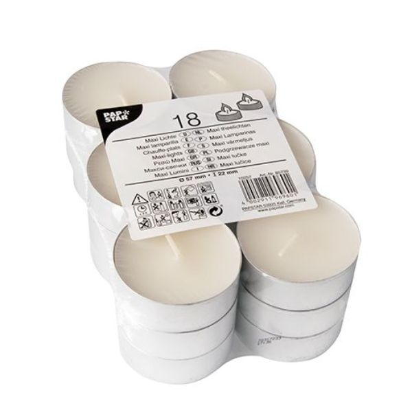 18 White Maxi Tealight Candles - Ø 57 mm x 22 mm