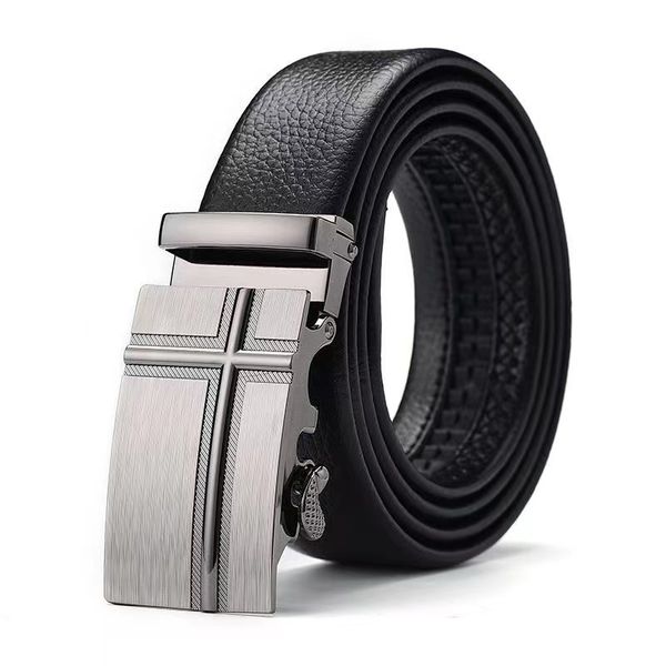 Cross Pattern Decorated Buckle Mens Automatic Buckle Belt Holiday Gift Box