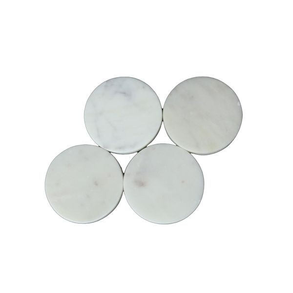 Marble Coasters D10cm - Elegant Multi-Shade Design - White - Set of 4