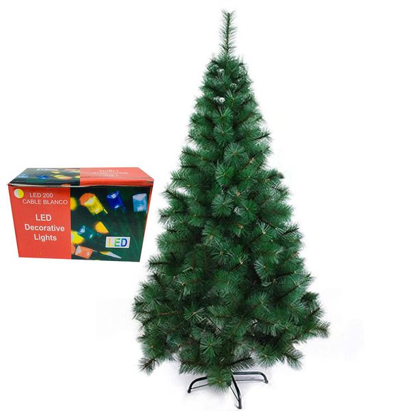 2.1m Pine Needle Artificial Christmas Tree &amp; LED Decoration Lights