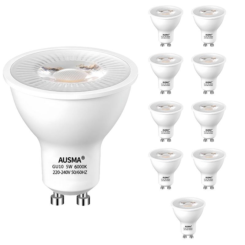 AUSMA 10-Pack GU10 LED Light Bulb,5W 480Lumens, 6000k Cold white