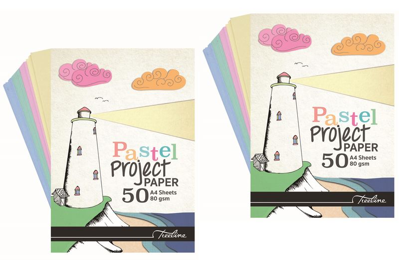 Treeline A4 80gsm Colour Pastel Paper 50 Sheet Pad x 2 (100 Sheets Total)