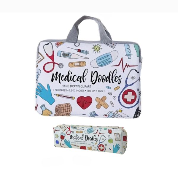 Laptop Bag with Matching Pencil Case - Medical Doodle Duo