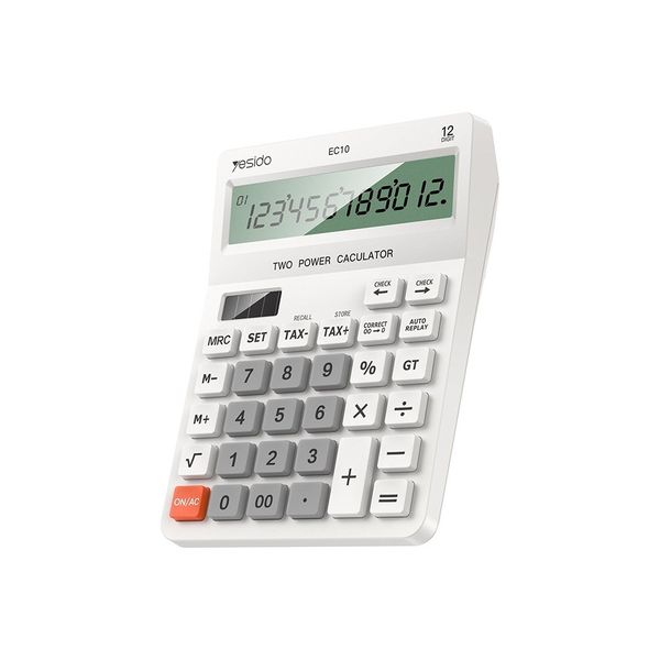 Yesido 12 Digit LCD Display Dual Power (Solar &amp; AAA Battery) - White-EC10