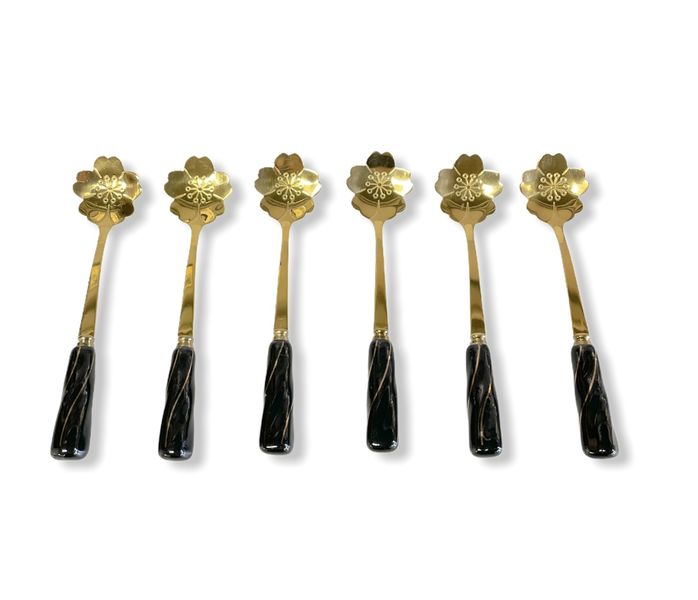 Set of 6 Stainless Steel Marble Handle Coffee Spoon Dessert Spoon Set