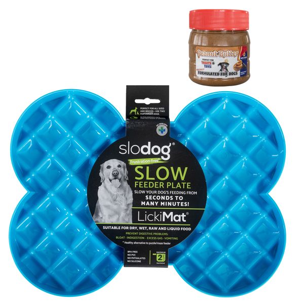 LickiMat Slodog Turquoise plus Pets Elite Peanut butter spread