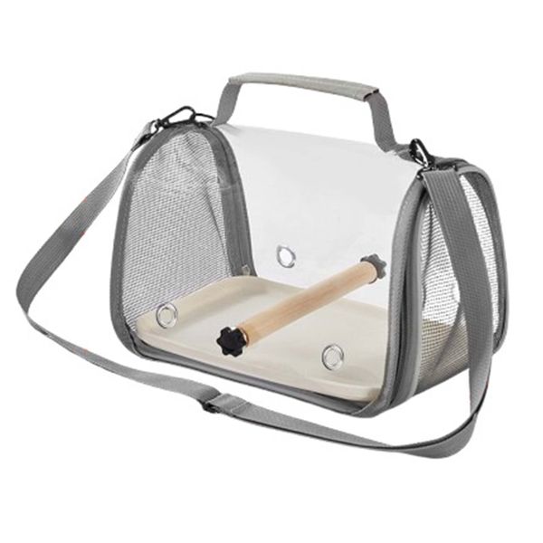 Grey Bird Carrier Backpack Breathable Foldable with Perch Removable Tray