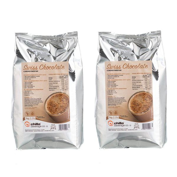 Chilla - Pack of 2 - Swiss Chocolate Powder 1kg - Vegan Barista Style, Easy