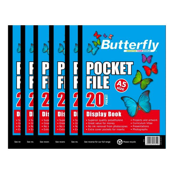 Butterfly Pocket File - A5 50 m 20 Pocket Display Book x 24