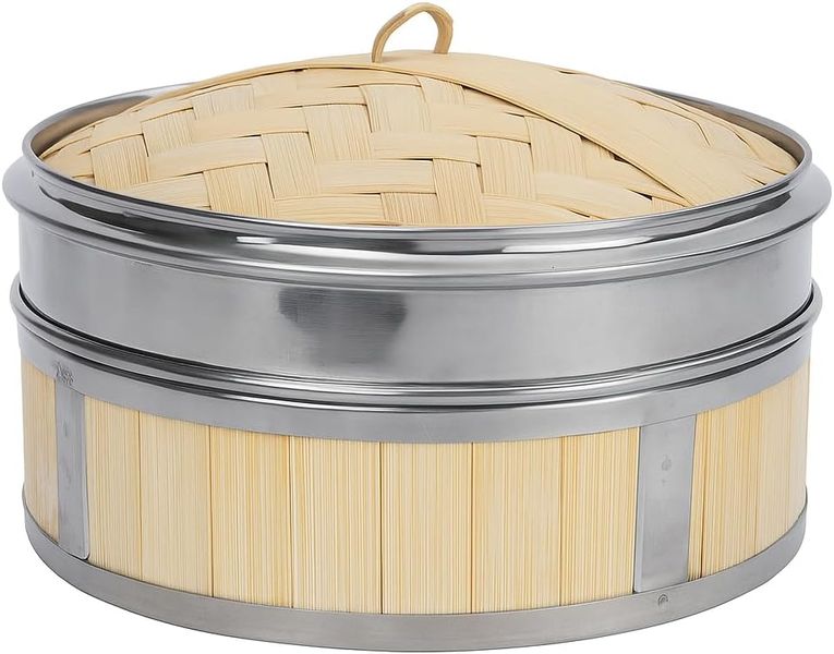 Premium 15 cm Bamboo Food Steamer with Stainless Steel Edge