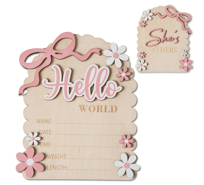 Birth Announcement Girl Double-Sided- She's Here