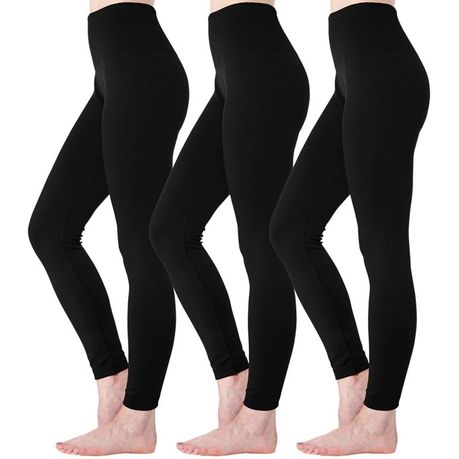 3 Packs Of Black High Waist Fleece-Lined Yoga Leggings For Women