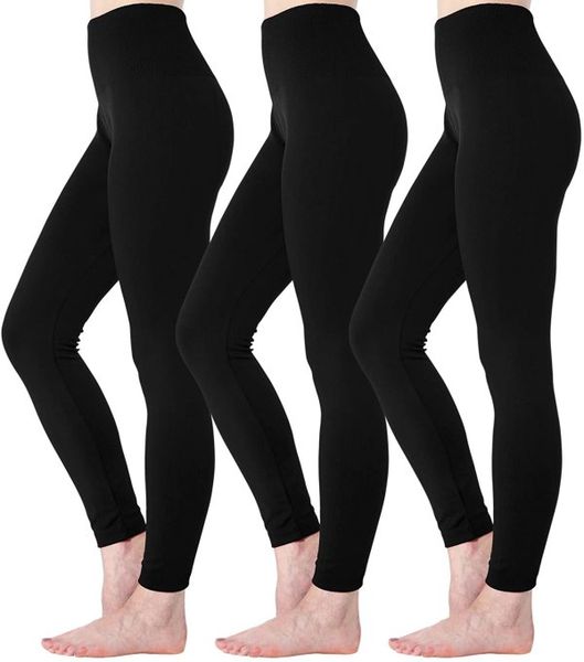 3 Packs Of Black High Waist Fleece-Lined Yoga Leggings For Women Tights ...