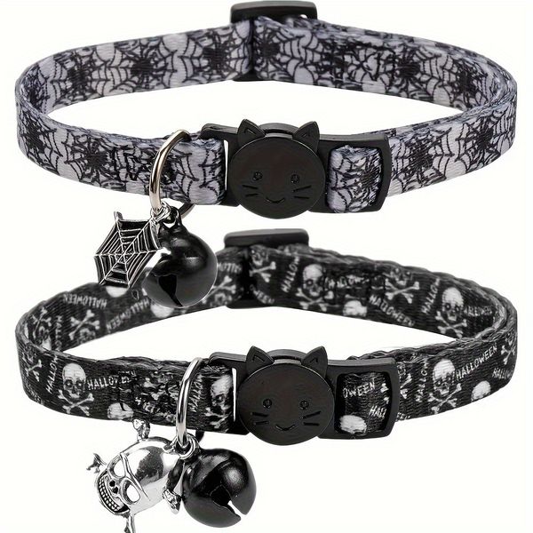Halloween Skull Spider Web Pendant Collar Cat Dog Collar Small and Medium