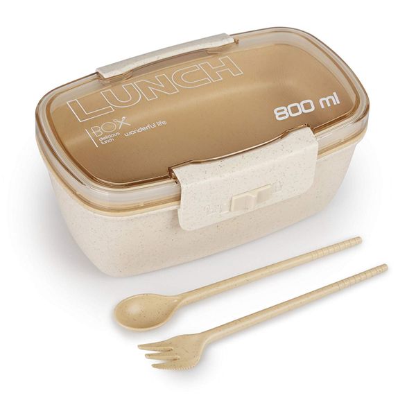 800ML Eco-Friendly Double Layer Microwaveable Lunch Box With Cutlery