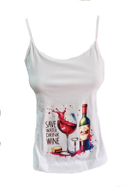 Woman Strappy With design: "Save water, drink more wine