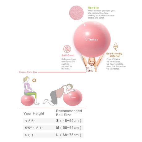 Tumaz FB175 Premium Anti-Burst Yoga/Pilates/Pregnancy/Birth/Exercise Ball, Shop Today. Get it Tomorrow!