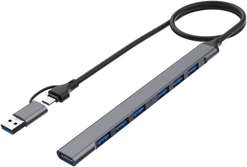 USB Hub Slim 2 in 1(USB-C+USB 3.0) to USB 2.0X6+USB 3.0X1 5Gbps Fast Speed