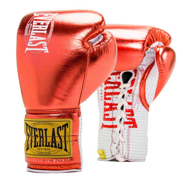 Everlast 1910 Leather Fight Gloves - 10oz Metallic Red