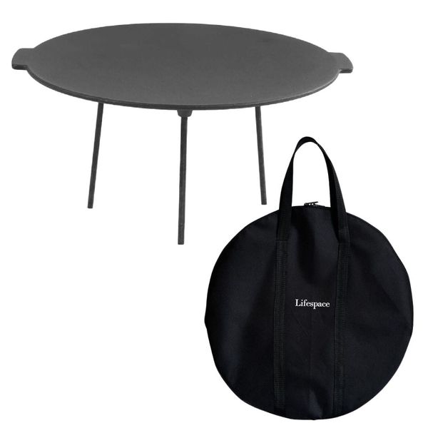 Lifespace Cast Iron Grill Plate with Carry Bag &amp; Removable Legs - 45cm