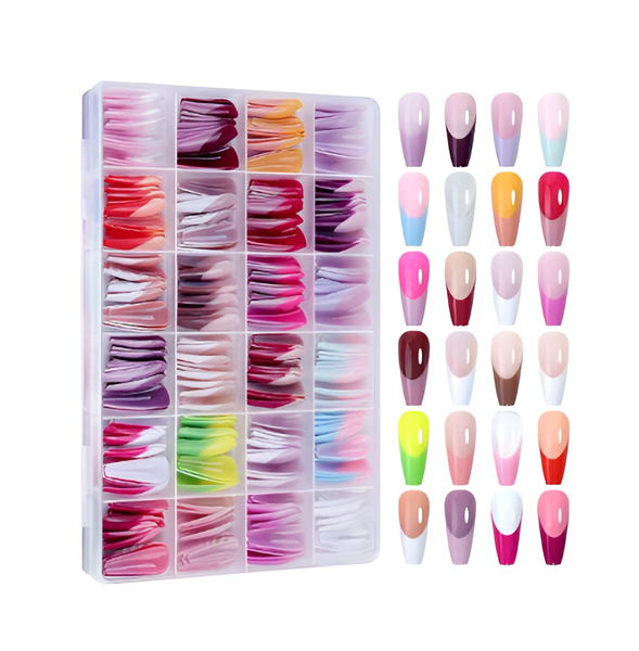 Artificial Nails 288-Piece Long French Mix Colour Full Cover Nail Tips