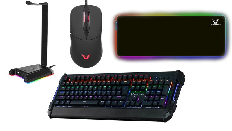 VX Gaming 4-in-1 RGB Gaming Bundle: Keyboard, Mouse, Mat &amp; Headphone Stand