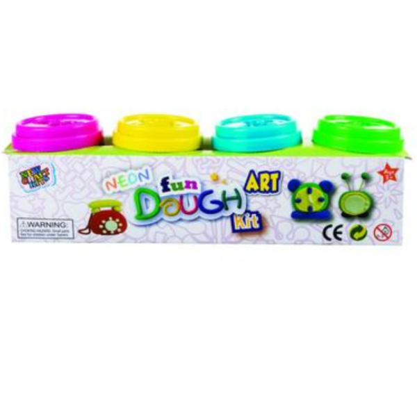4 Piece Neon Play Dough Tubs With Molds Playset