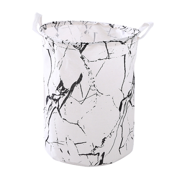 Marble Design Round Cotton Collapsible Laundry - Storage Basket