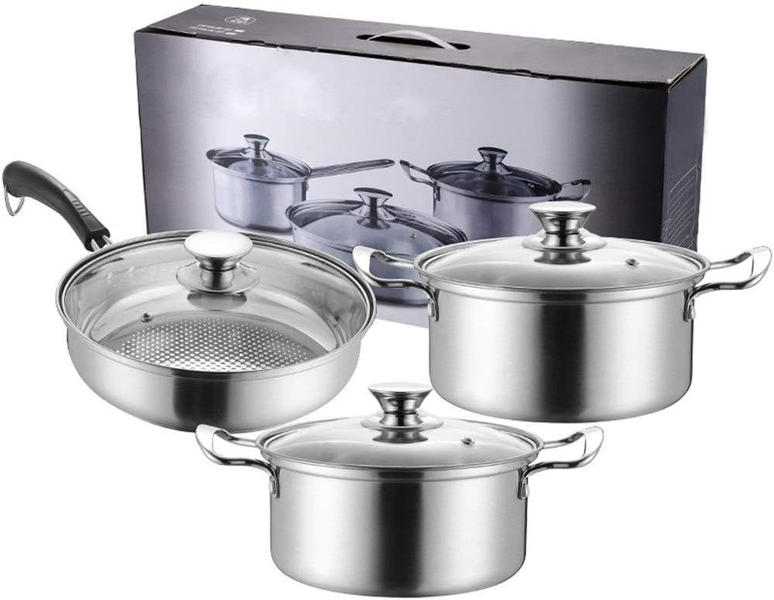 3 Silver Stainless steel Pot