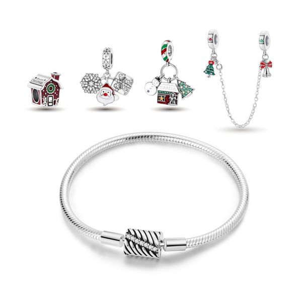 Christmas Themed Silver 925 Bundled Charm Bracelet Set with 4 Charms - Set1