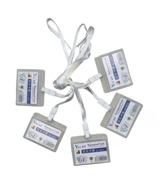 HHK Portable Neck Strap Hanging Employee ID Card Holder -White (5 Pieces)