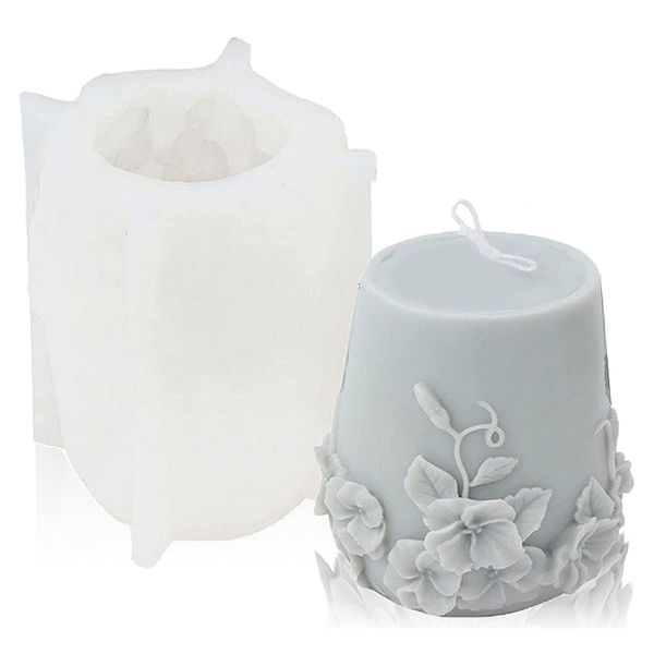 Cylinder Candle Molds Silicone, Rattan Flowers Silicone Mould for Candle