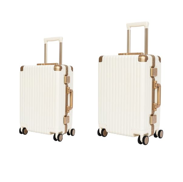 Classic Aluminum Frame Travel Suitcase - 22 inch + 26 inch - White