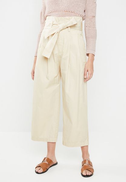 Women's Jacqueline De Yong Donna Paperbag Wide Leg Pants - Beige