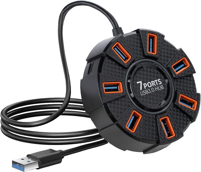 7-Port USB 3.0 Hub with 4ft Cable for Laptop PC Desktop PS5 Xbox