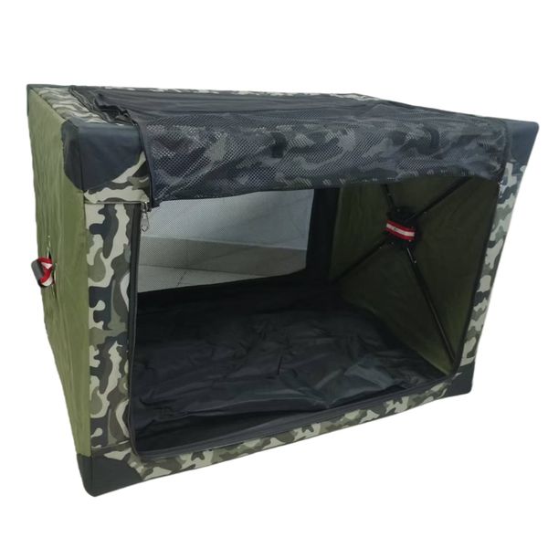 3 Door Portable Folding Dog Soft Crate Carrier, Mesh Mat Strong Steel Frame