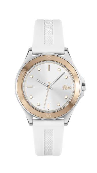 Lacoste Watch 38mm Silver Case, White Dial, White Silicone Strap