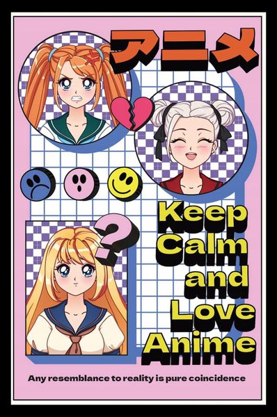 Keep Calm (Love Anime) Poster with Black Frame