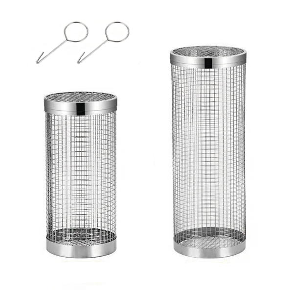 2 Pieces Stainless Steel Rolling Barbecue Grill, Cylindrical Grill Cage