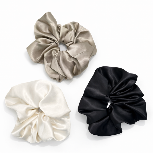 Satin Scrunchies - Soft Hold, Neutral Colours - Pack of 3