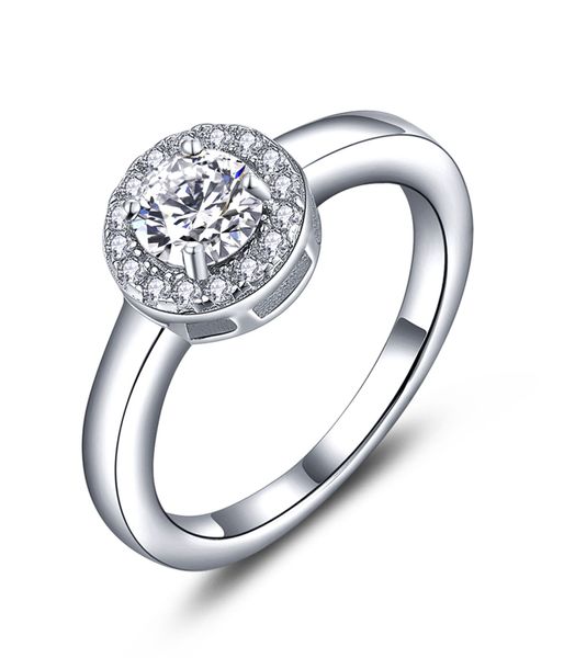 Sterling Silver Halo Solitaire Engagement Wedding Ring SR00011
