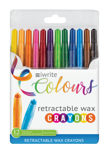 iWrite Colours Retractable Crayons - Assorted Pack of 12 - Twist to Retract